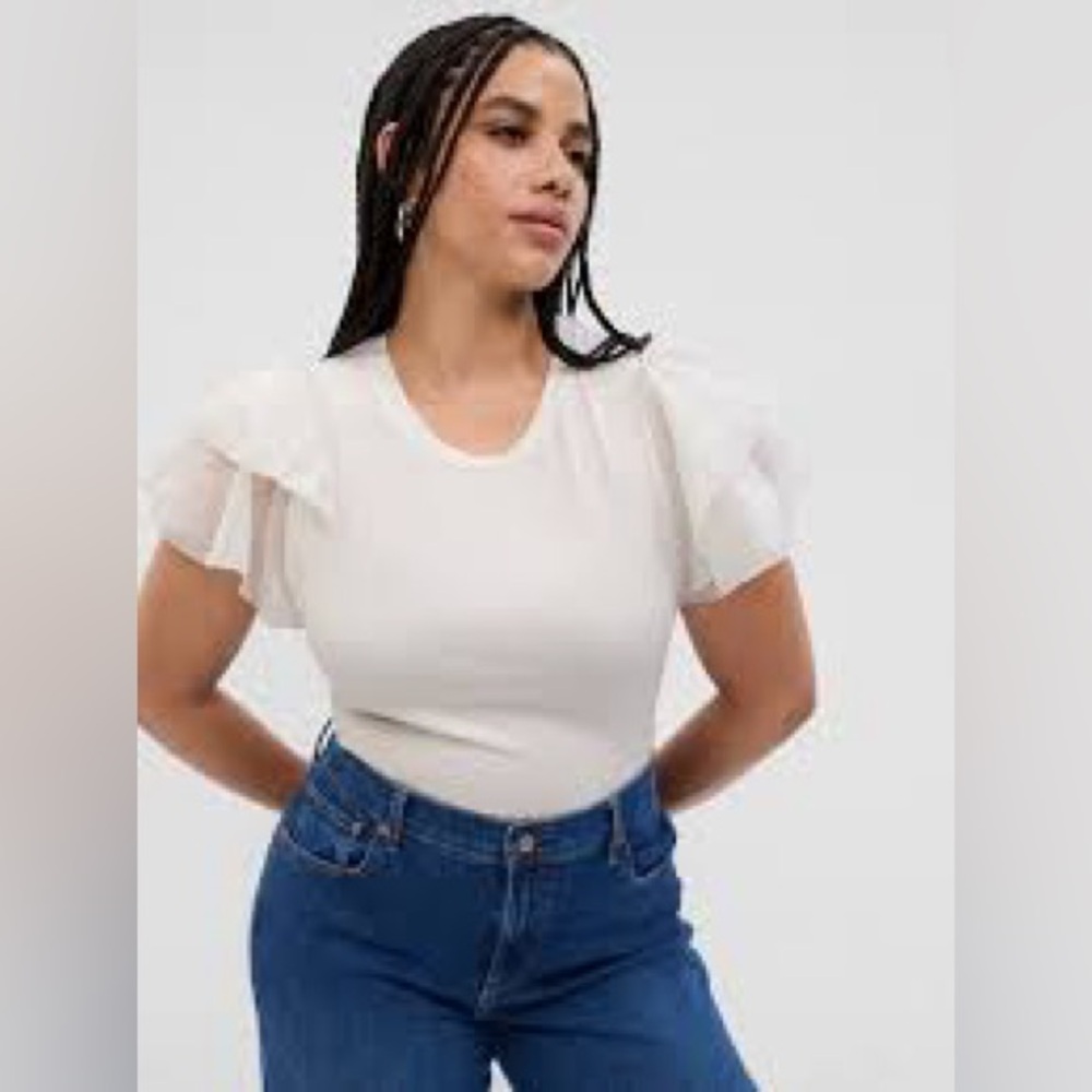 Gap Mini Rib Ruffle Sleeve Top